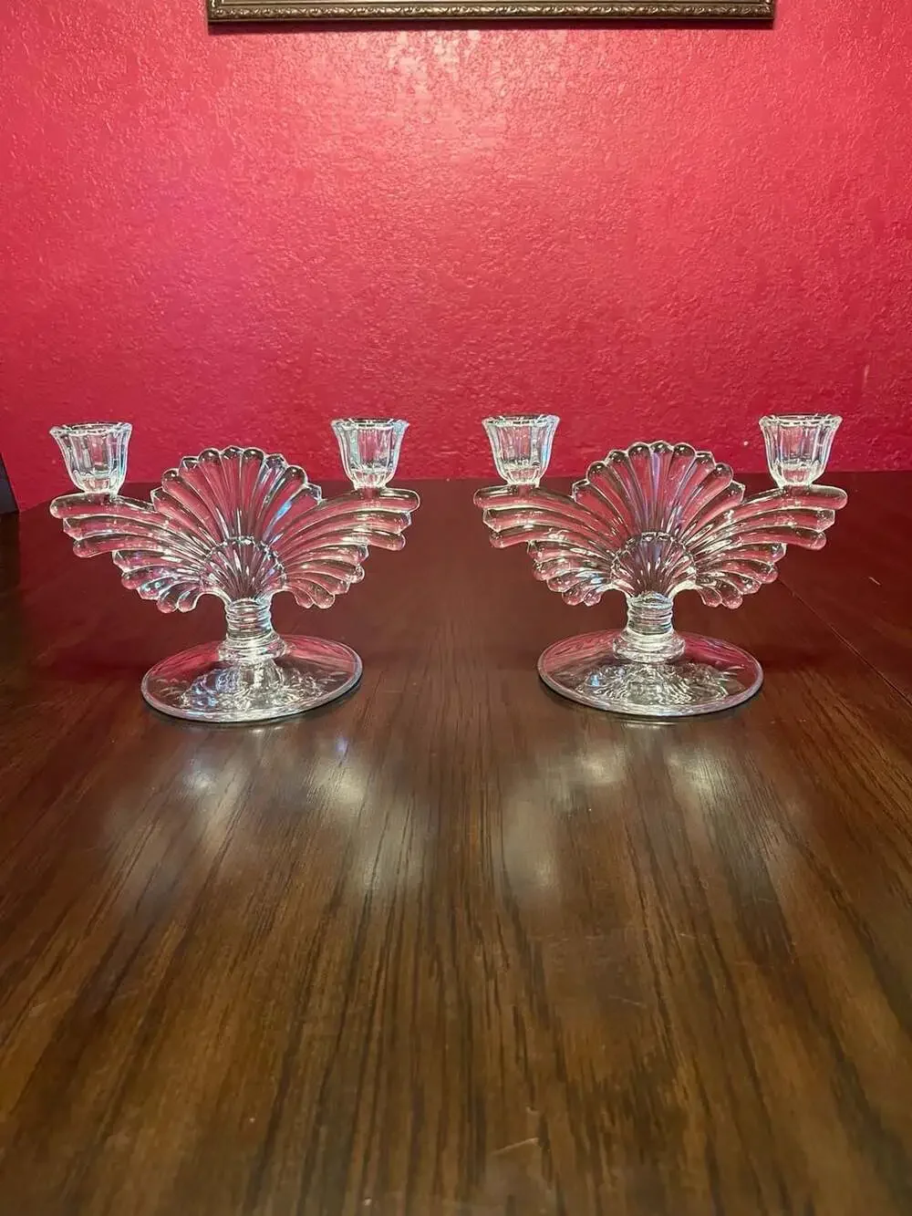 Vintage Paden City Glass Maya Pattern Candle Holder Pair with Floral Etching